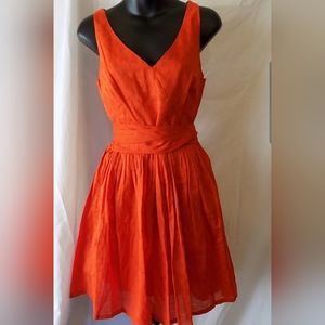 J. Crew Red/ Burnt Orange V Neck Dress